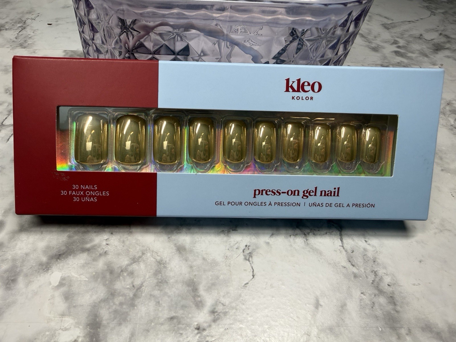 New Kleo Kolor Press-On Gel Nails – Follow The Glow – Long Square Gold