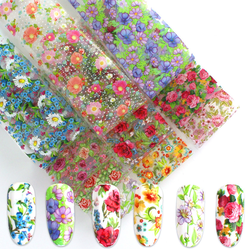 10Pcs Nail Art Foil Stickers Flower Pattern Transfer Decals Decoration Tips NS46