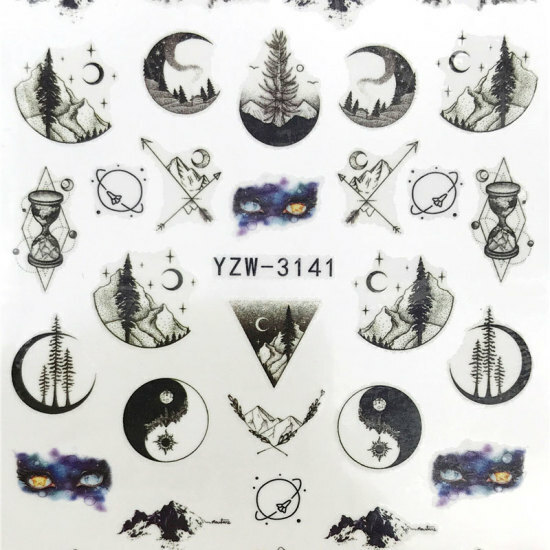 Multicolor Yin Yang Eight Diagrams Moon PVC Nail Art Stickers #872-3141