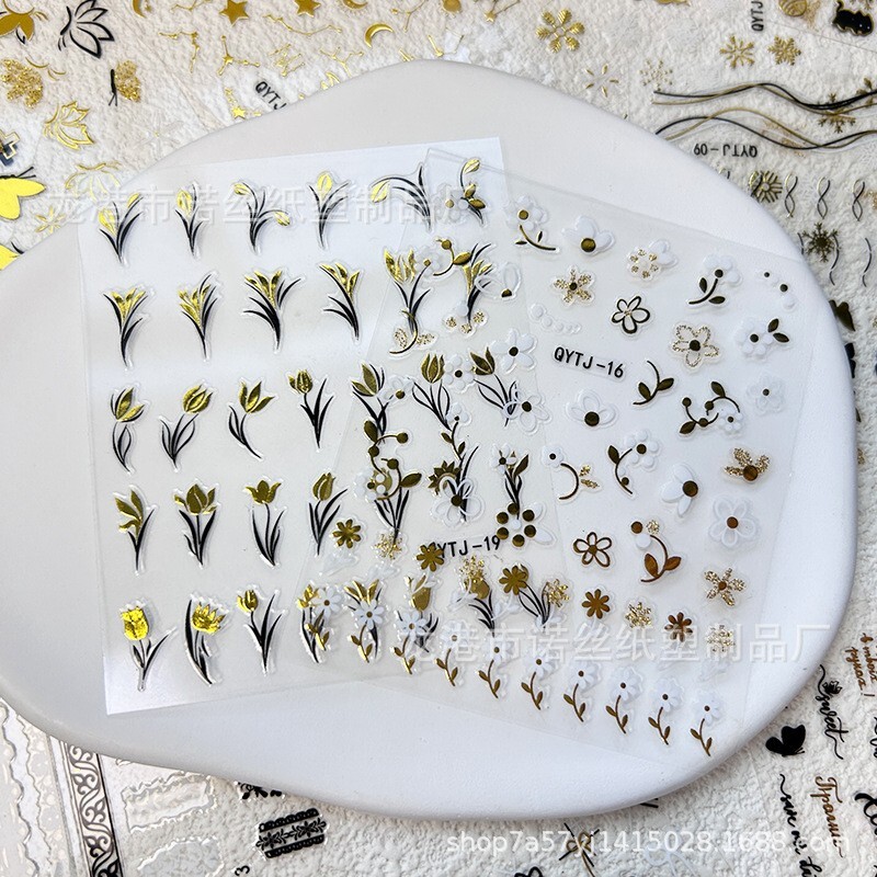 20 Sheets Gold Black Metallic Flower Leaf Butterfly Rose Maple Nail Art Stickers