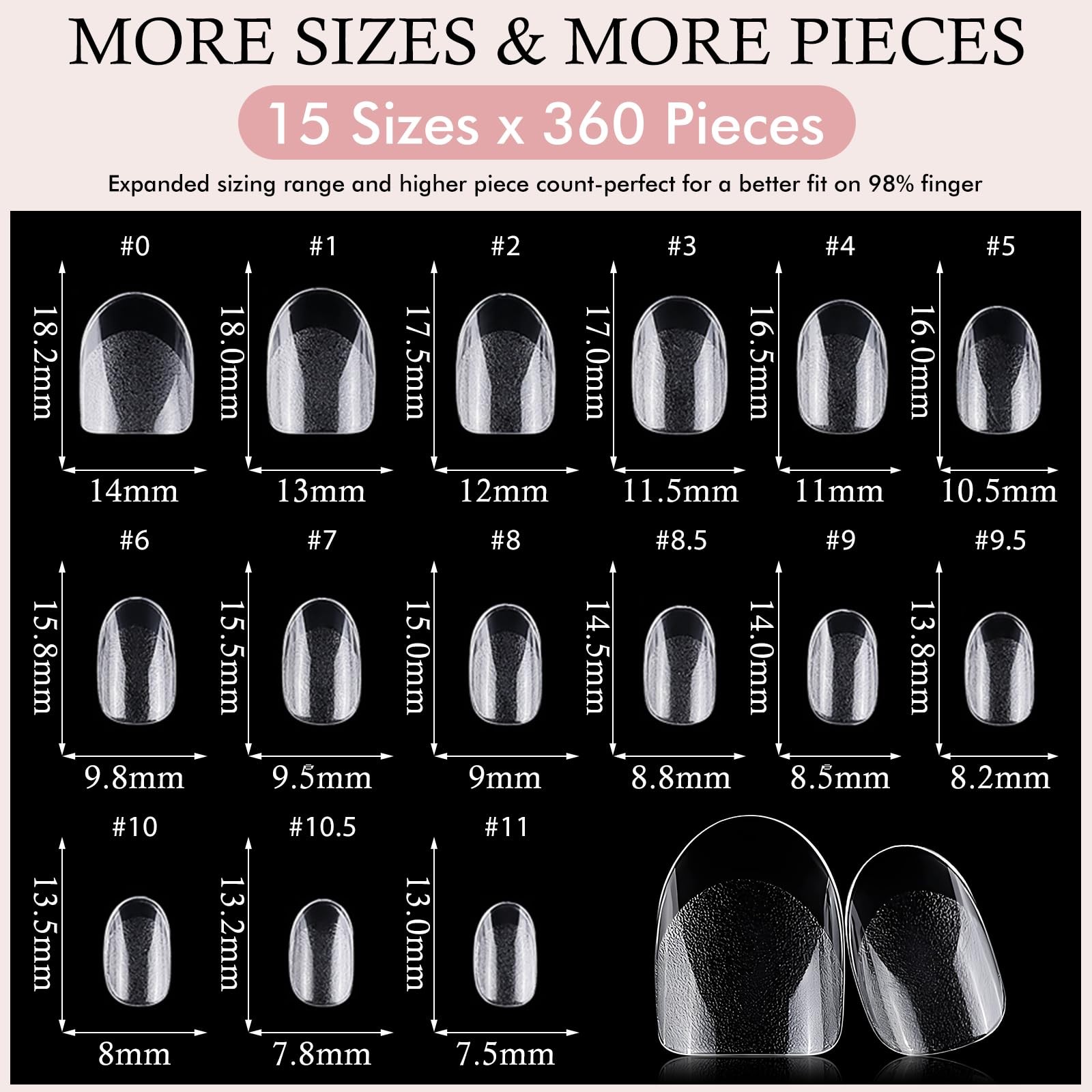 Lifextol 300pc Oval Gel Nail Tips Short Fake Nails for Press 12 Sizes, clear