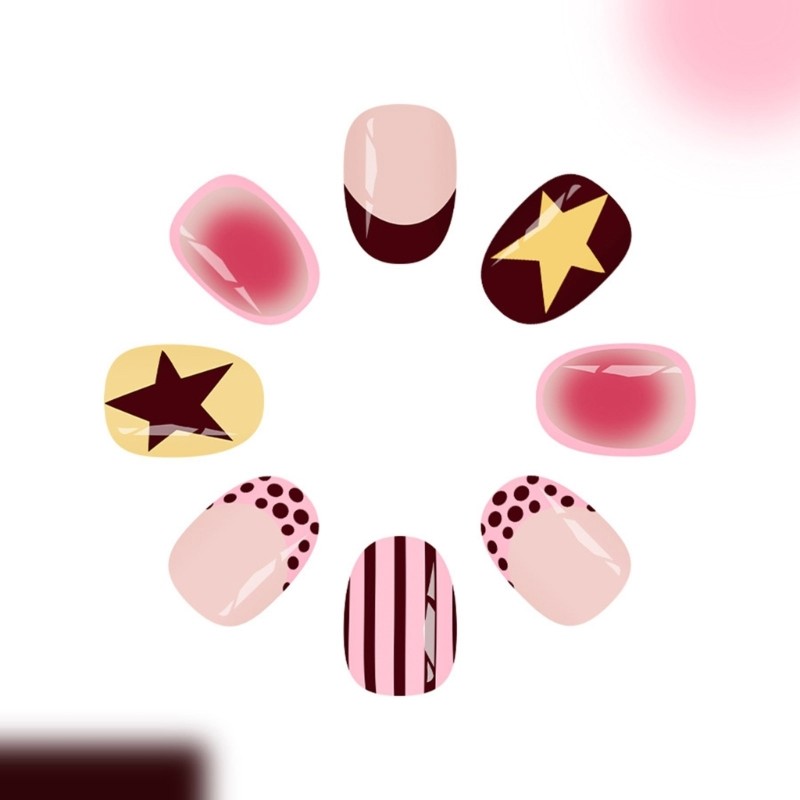 Trendy Polkas Dot Striped Press On Nail With Five Point Stars For Women Party