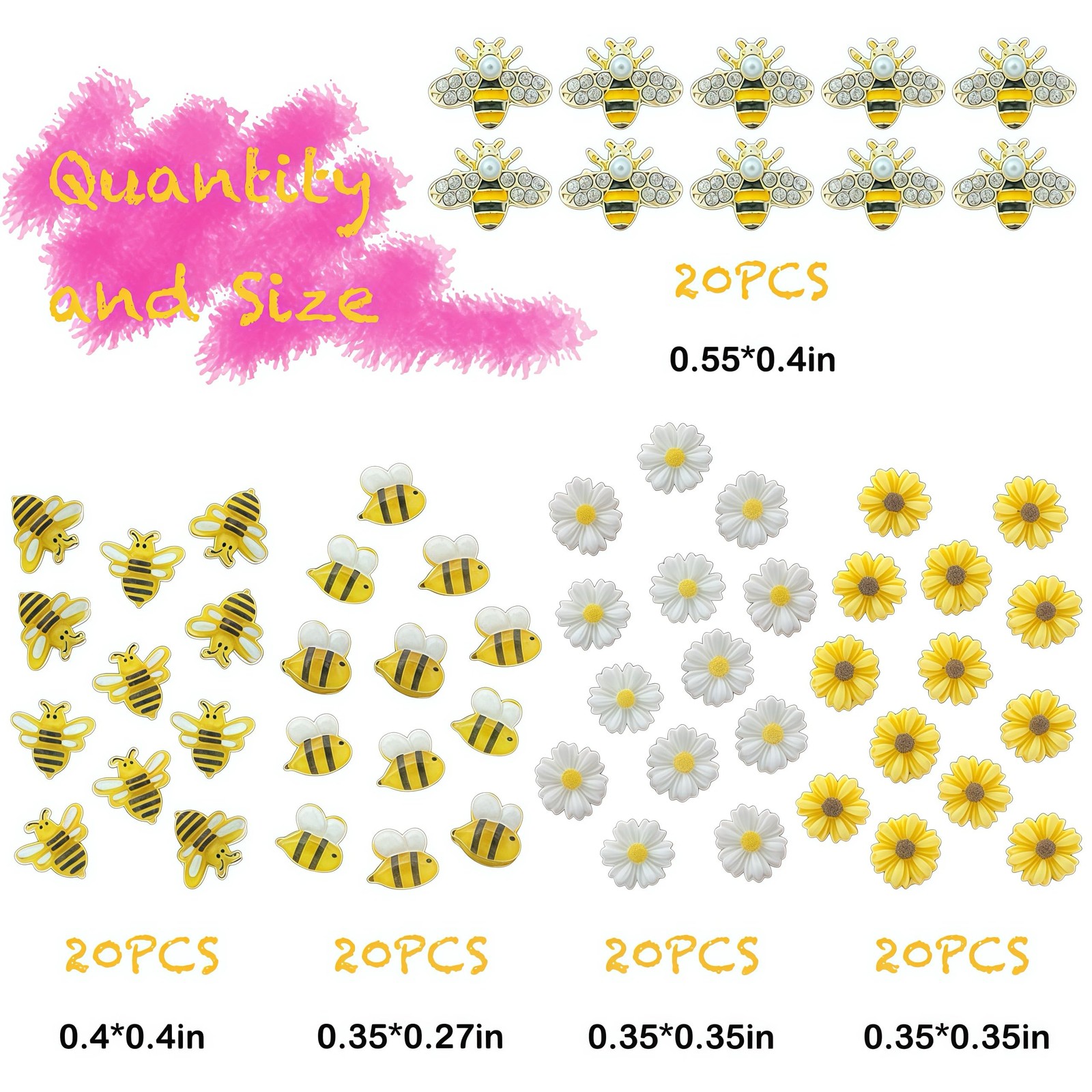 100PCS Nail Charms and Gems Gold Bee Yellow Flower for Nails Design，3D Daisy …