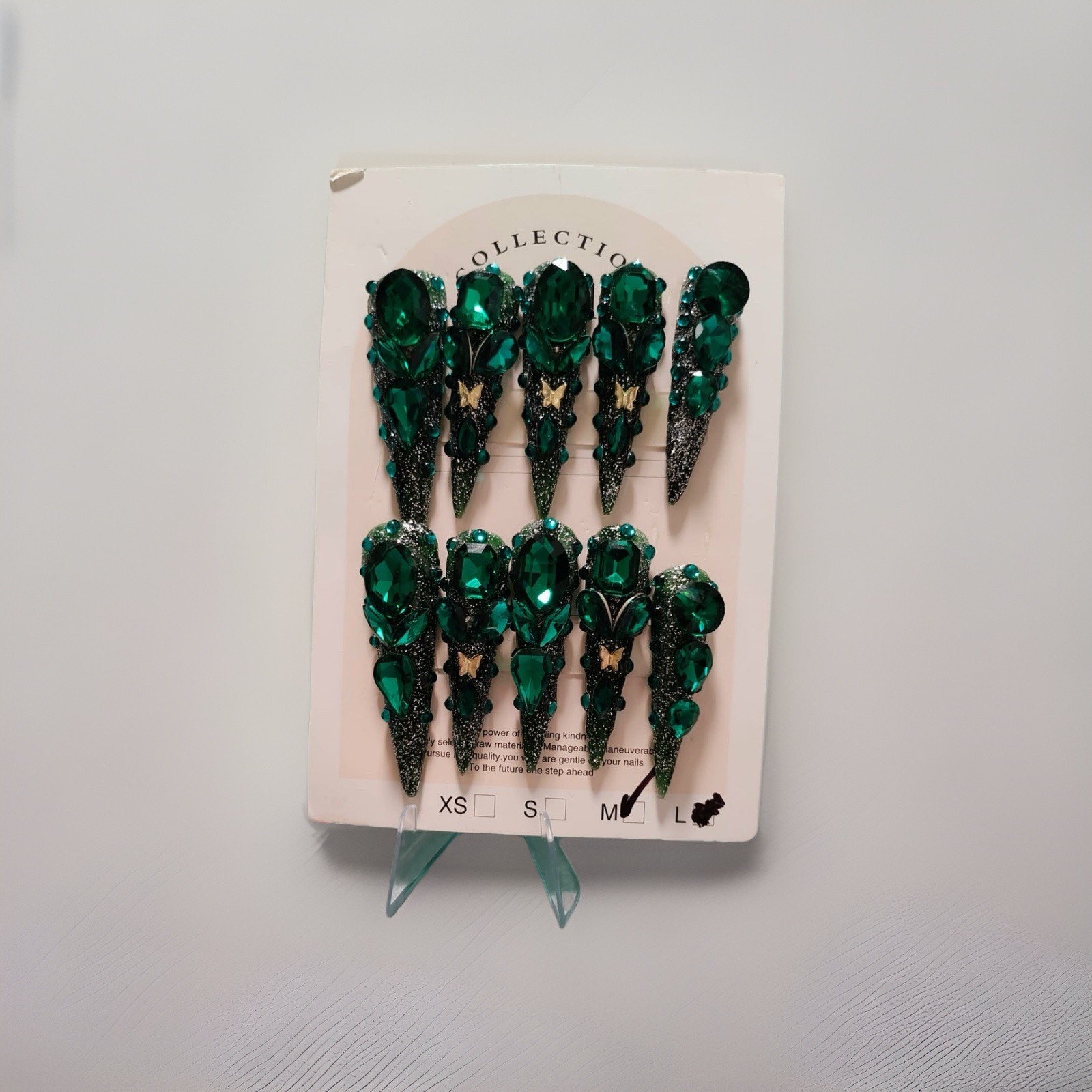 Green Black 3D Shiny Stiletto Press-On Nails Full Cover Medium