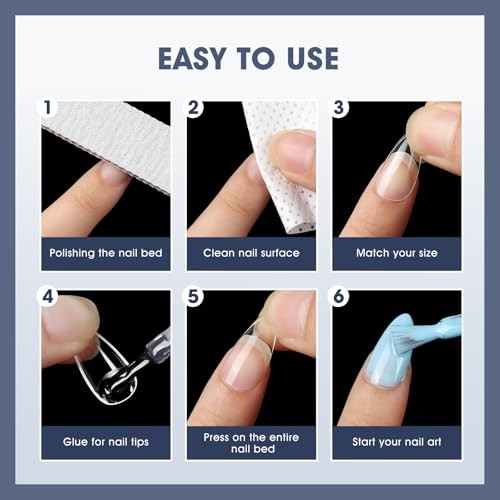 Gel Nail Tips: 240 PCS Pre-Shaped False Acrylic Nail Tips Clear Short Almond