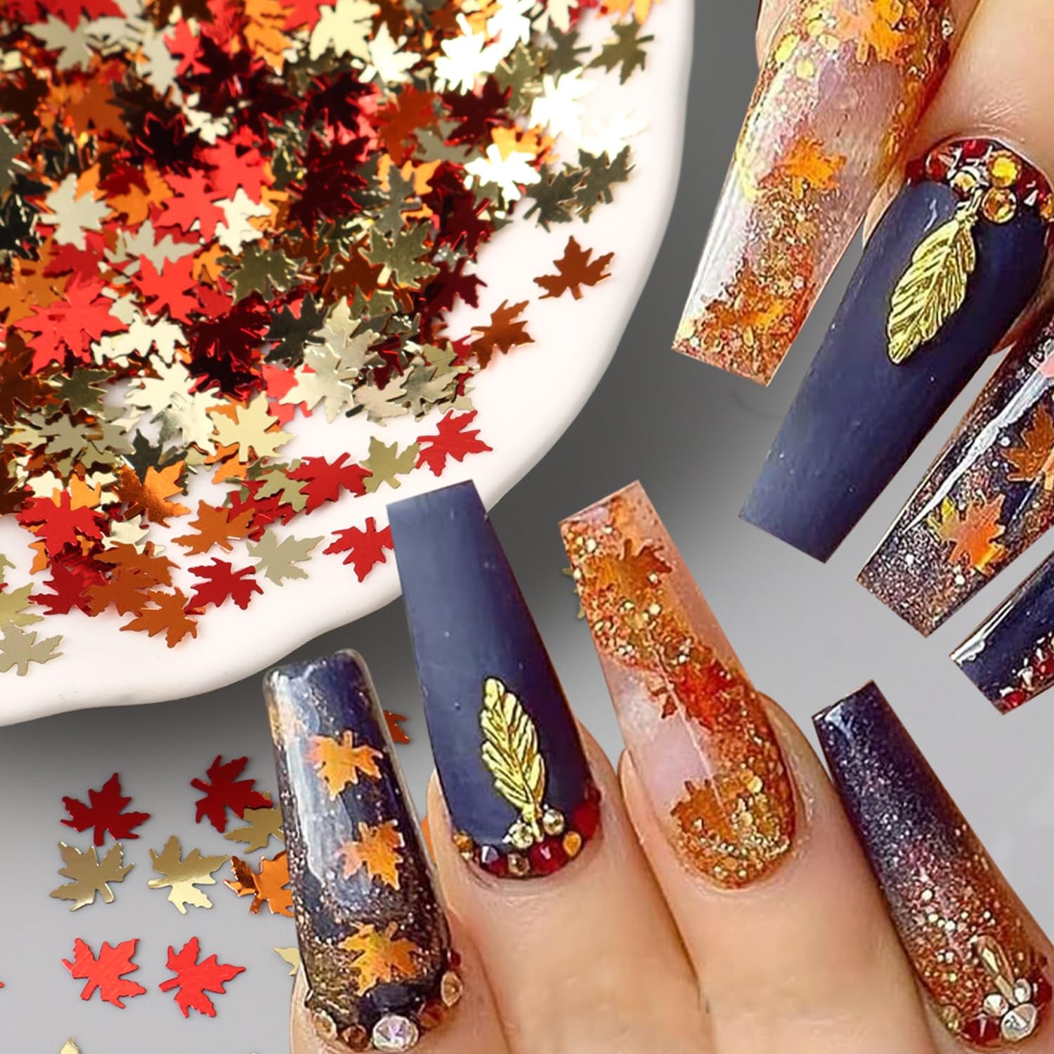 Fall Nail Art Glitters Shiny Mixed Golden Maple Leaf Nail Sequins Holographic…