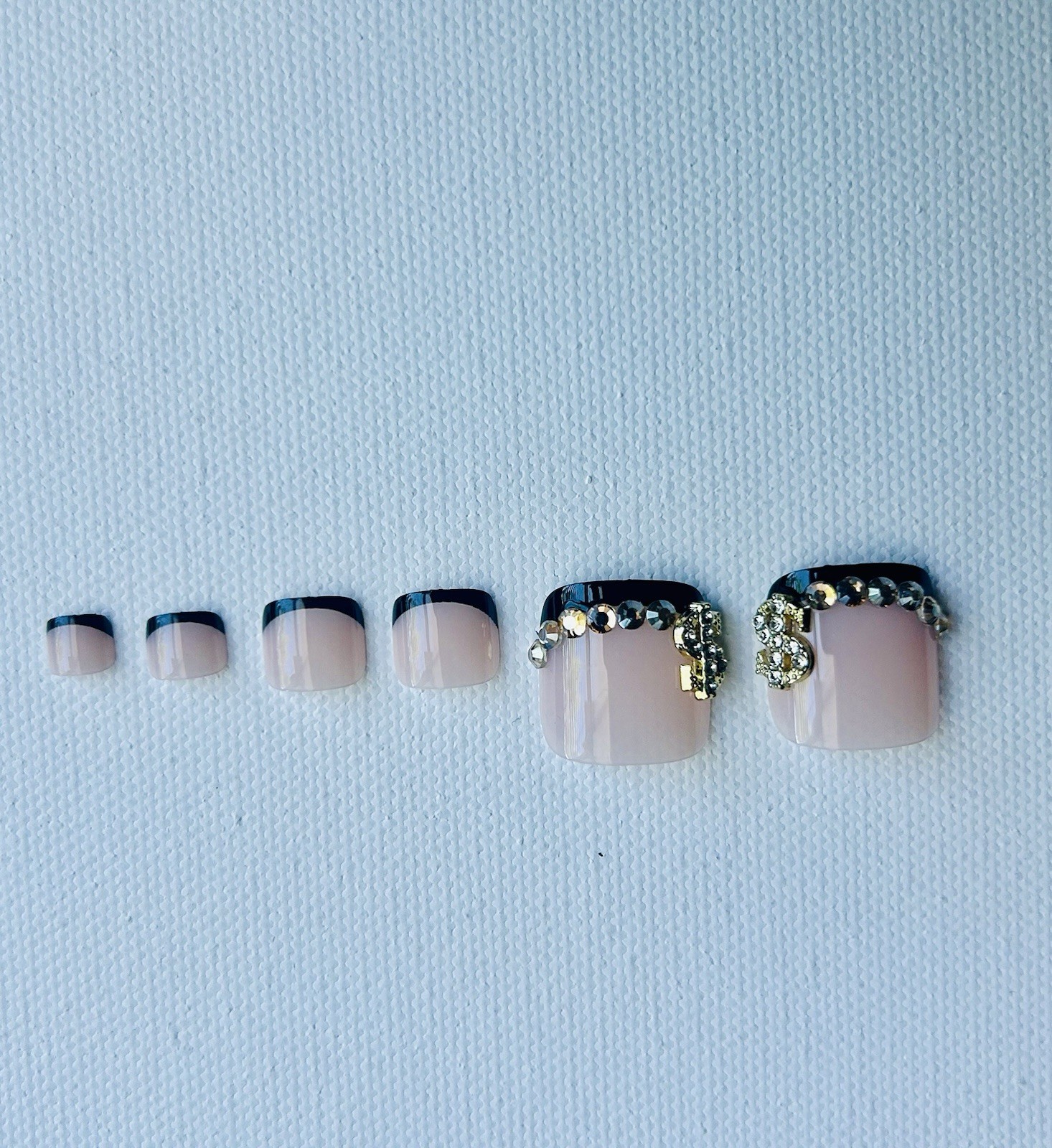 Black Gold French 3D Square Short Press-On Toe Nails Full Cover Acrylic Set