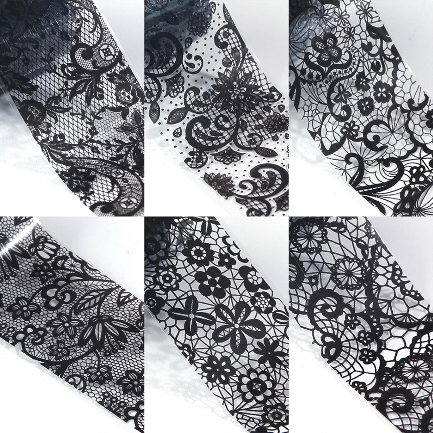 20 Rolls Lace Nail Foil White and Black Nail Transfer Foil Flower Nail Art Fo…