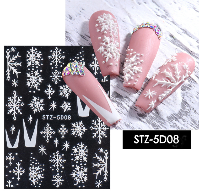Christmas 5D Embossed Nail Art Stickers Xmas Snowflakes Self Stick Decals Decor
