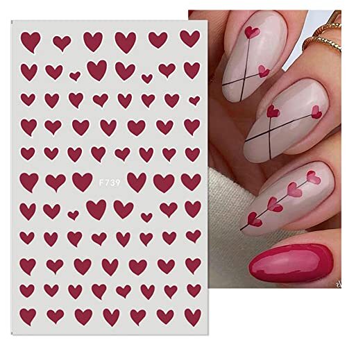 Valentine’s Day Nail Art Stickers Red Heart Nail Decals 3D Self-Adhesive