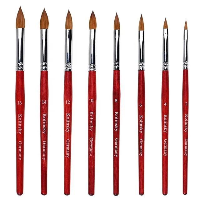 Ex kolinsky Acrylic Nail Brush Red Wood Size #2+#4+#6+#8+#10+#12+#14