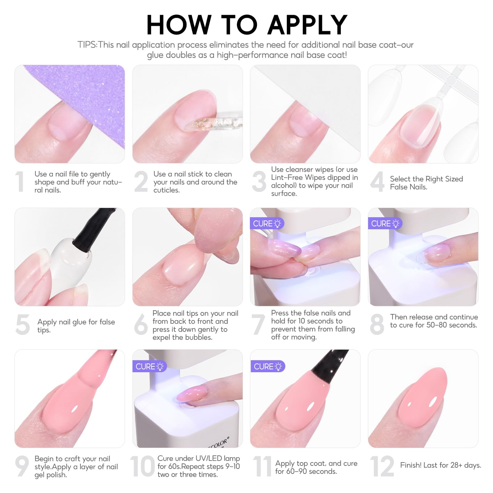 Gel Nail Kit, 240Pcs Short Medium Coffin Nail Tips with U V Lamp 2 Colors Jel…