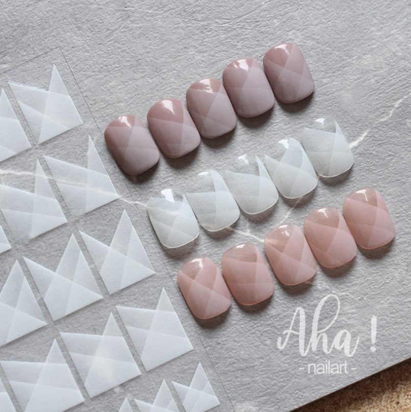 Black White French Nail Art Sticker Decal 3D Self-Adhesive Semi Transparent NS44