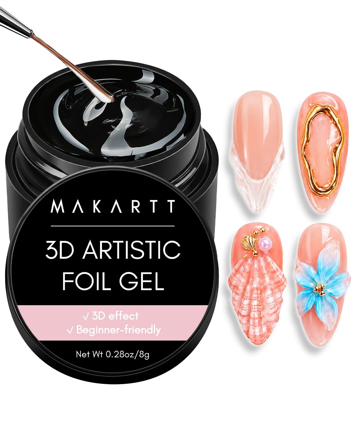 Makartt 3D Nail Gel: 8 ml Nail Foil Glue, Transfer Gels Adhesive for Linear, She