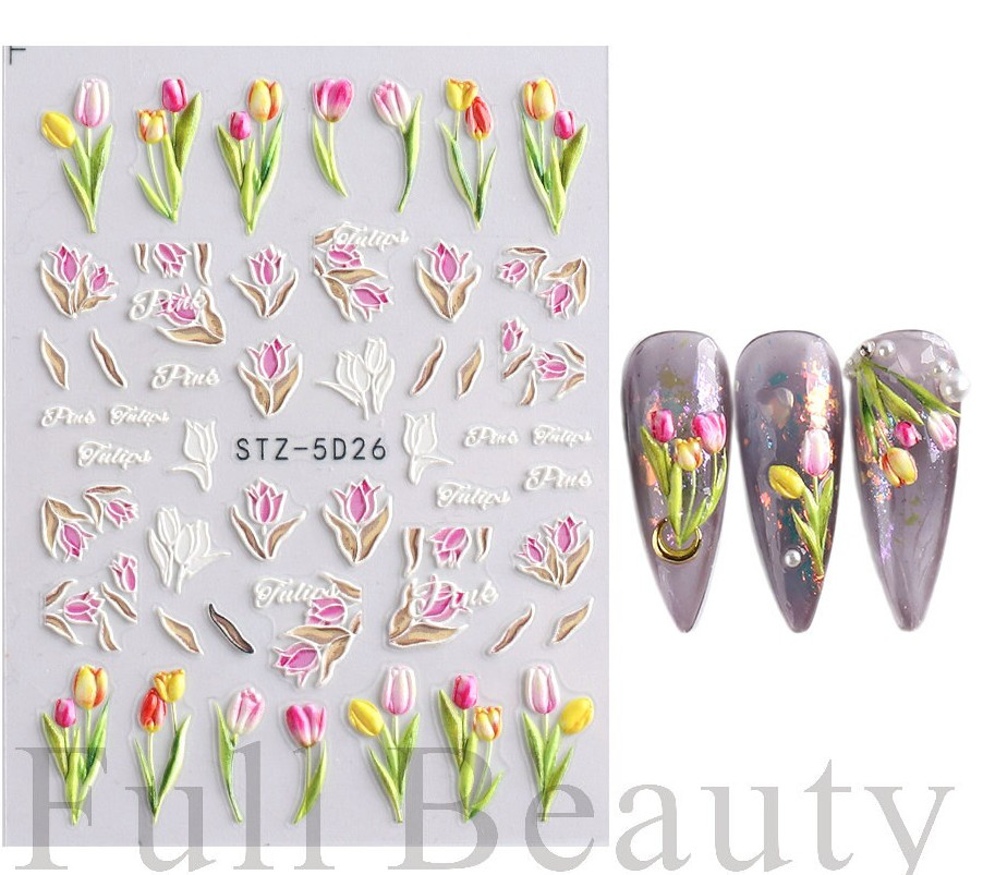 5D Embossed Floral Green Leaf Turnip Nail Stickers Self-Adhesive Manicure 5D26