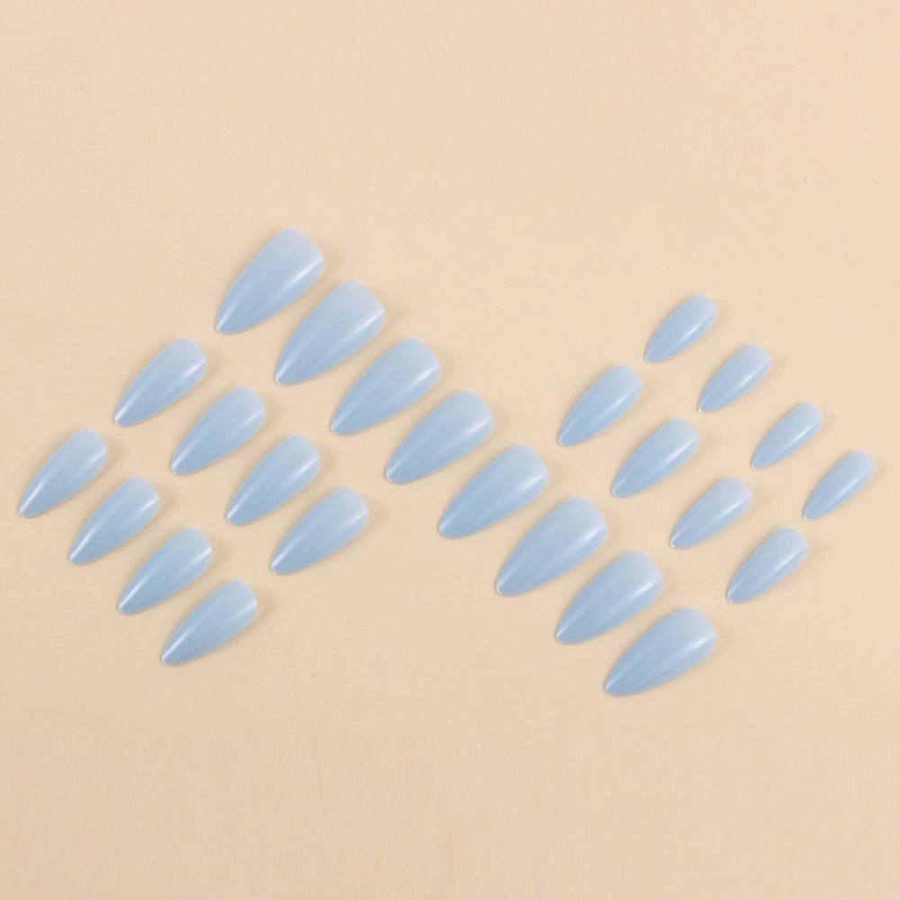 24pc Light Blue Press On Nails | Long Almond | Reusable with Tools