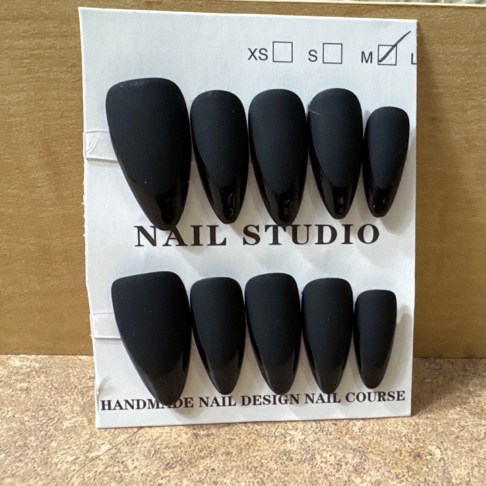 Press On Nails Black Matte Glossy French Tip Almond Size M
