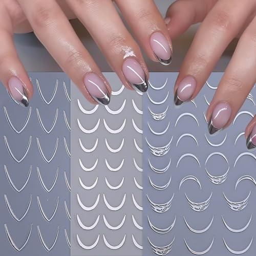 6 Sheets French Stripe Line Nail Stickers Metallic Stripe Lines french tip line