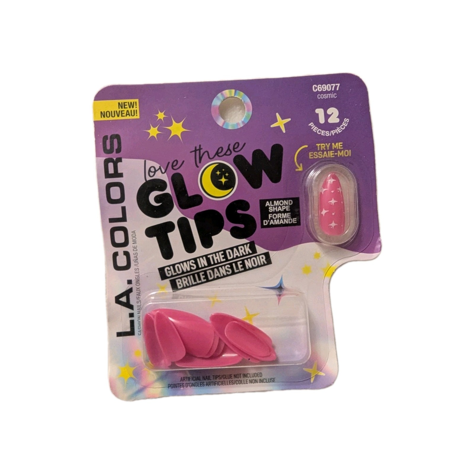 L A Colors Glows In Dark Almond Nail Tips Cosmic Pink Halloween Princess Nails
