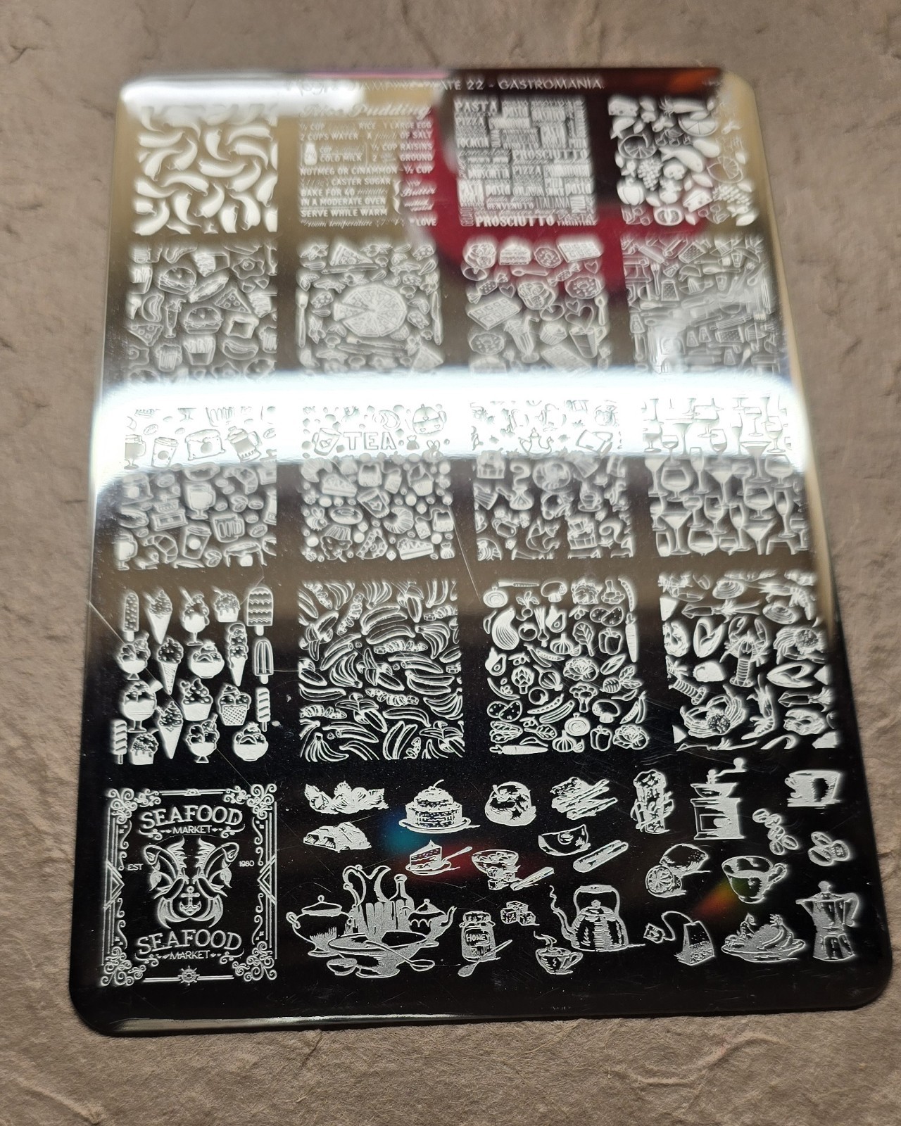 Moyra 22 Gastromania Nail Stamp Plate Rice Pudding Tea Pizza Food Picnic Cheese