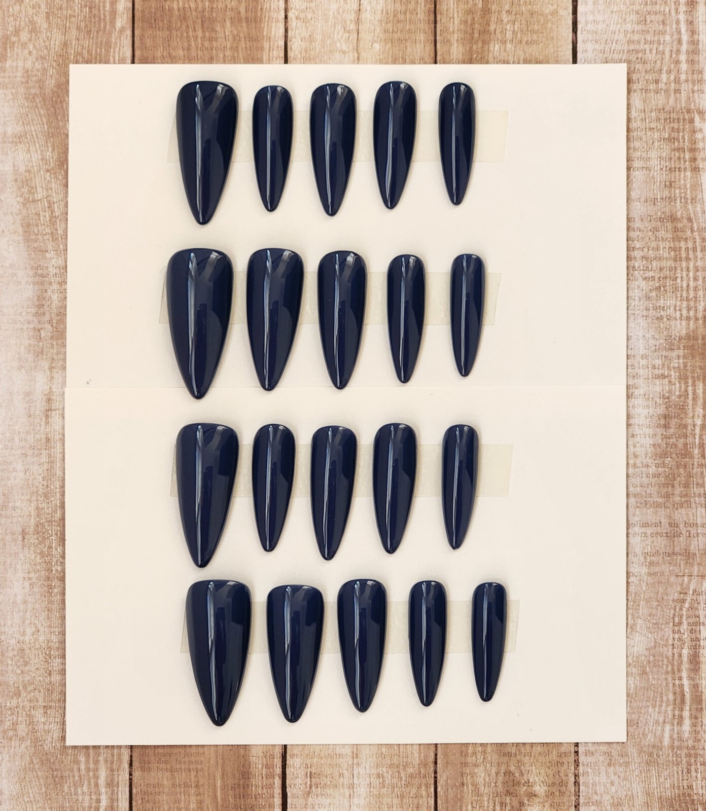 Custom Press on Gel Nails Handmade Denim Blue Almond 20 Tips