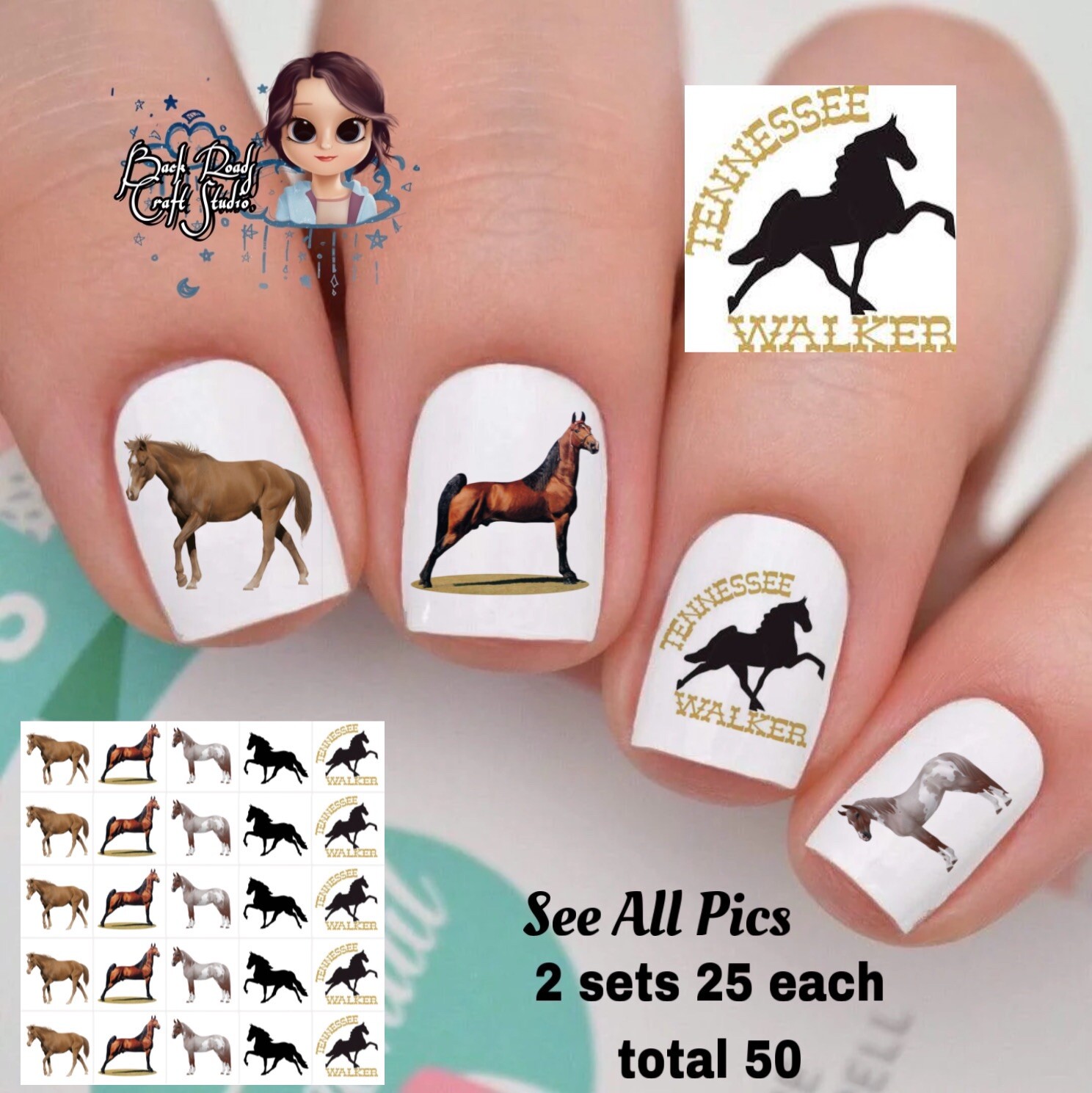 Tennessee Walker Walking Horse Waterslide Nail Art Decals Set Of 50 Instruction