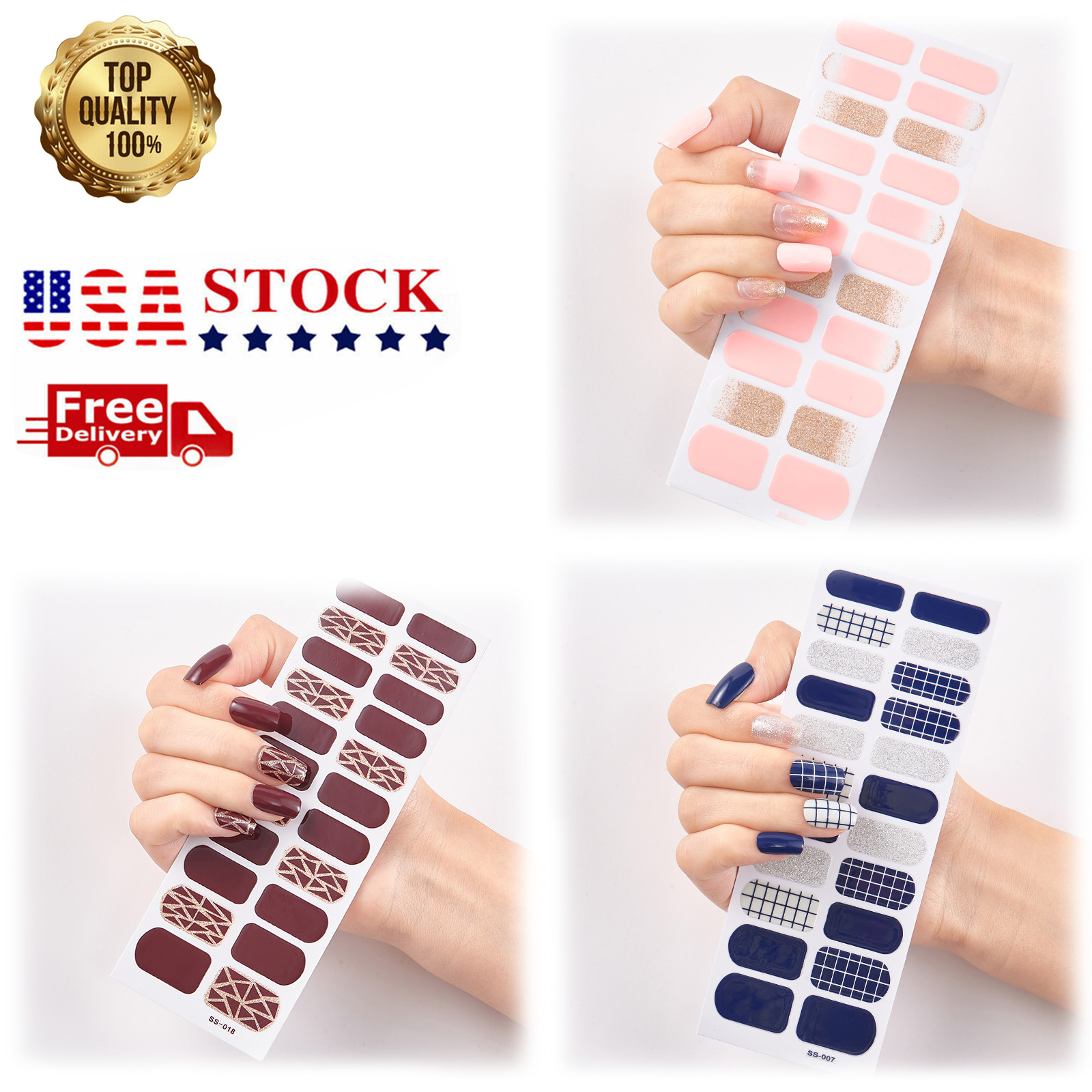 French Nail Stickers 3D Self-Adhesive for Women DIY Nail Art Gel Polish 22 PCS