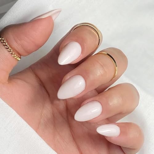 Milky White Acrylic Press on Nails Short Almond Shaped Acrylic 02-Short White