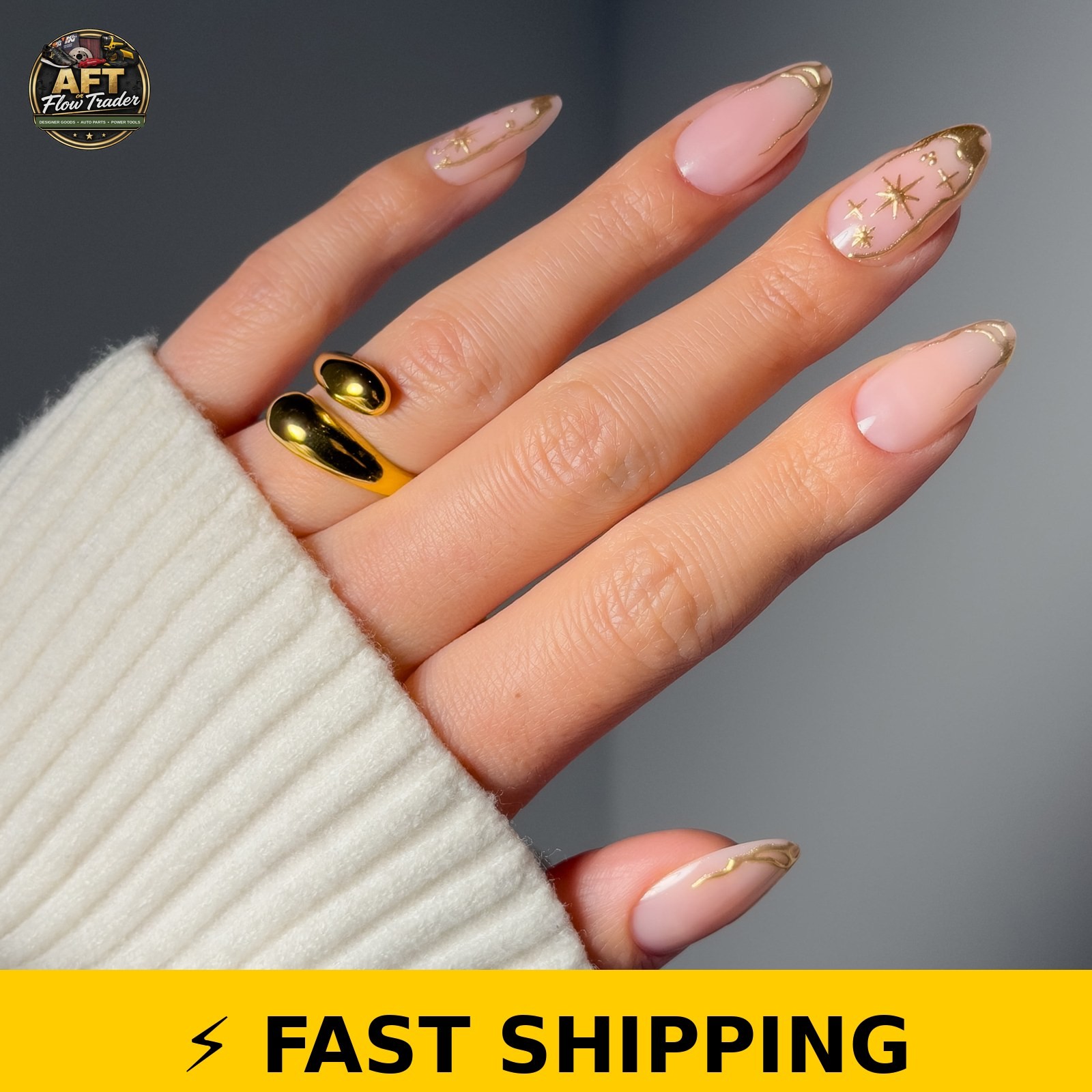 Salon Perfect 308 Viral Nail Edit – Gold Cosmic Press On Nails