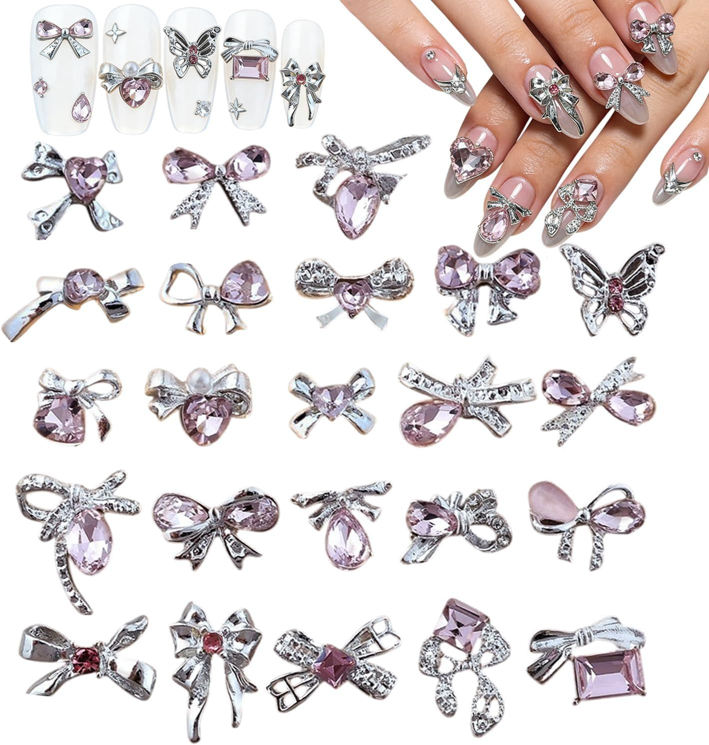 100Pcs Spring Resin Rose Nail Charms with Pearls Leaves 3D Floral Nail Art Charm
