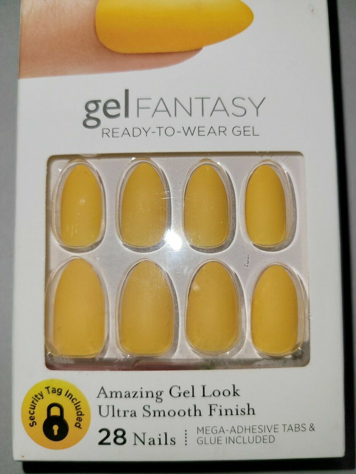 Kiss Gel Fantasy Blue Matte Yellow Artificial Glue On Nail Medium Almond 69117