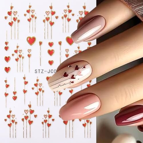 8 Sheets 3D Red Pink Hearts Nail Art Stickers Decals Valentine Style 01