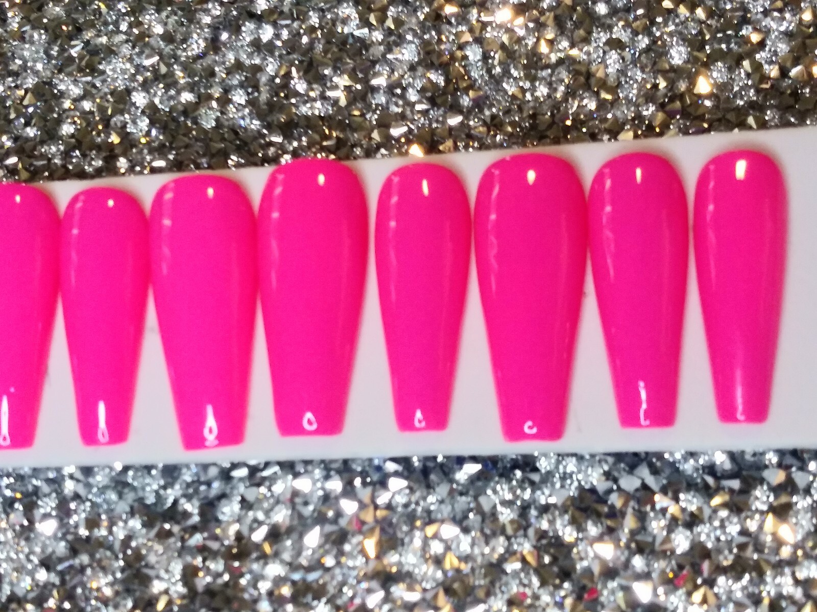 Bright Neon pink gel press on nails, long tapered ballerina any shape full set