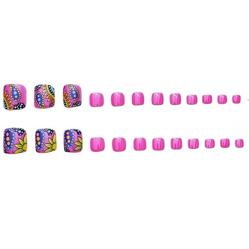 Summer Colorful Flowers Press on Toenails Short Square Full Cover Sunflowers