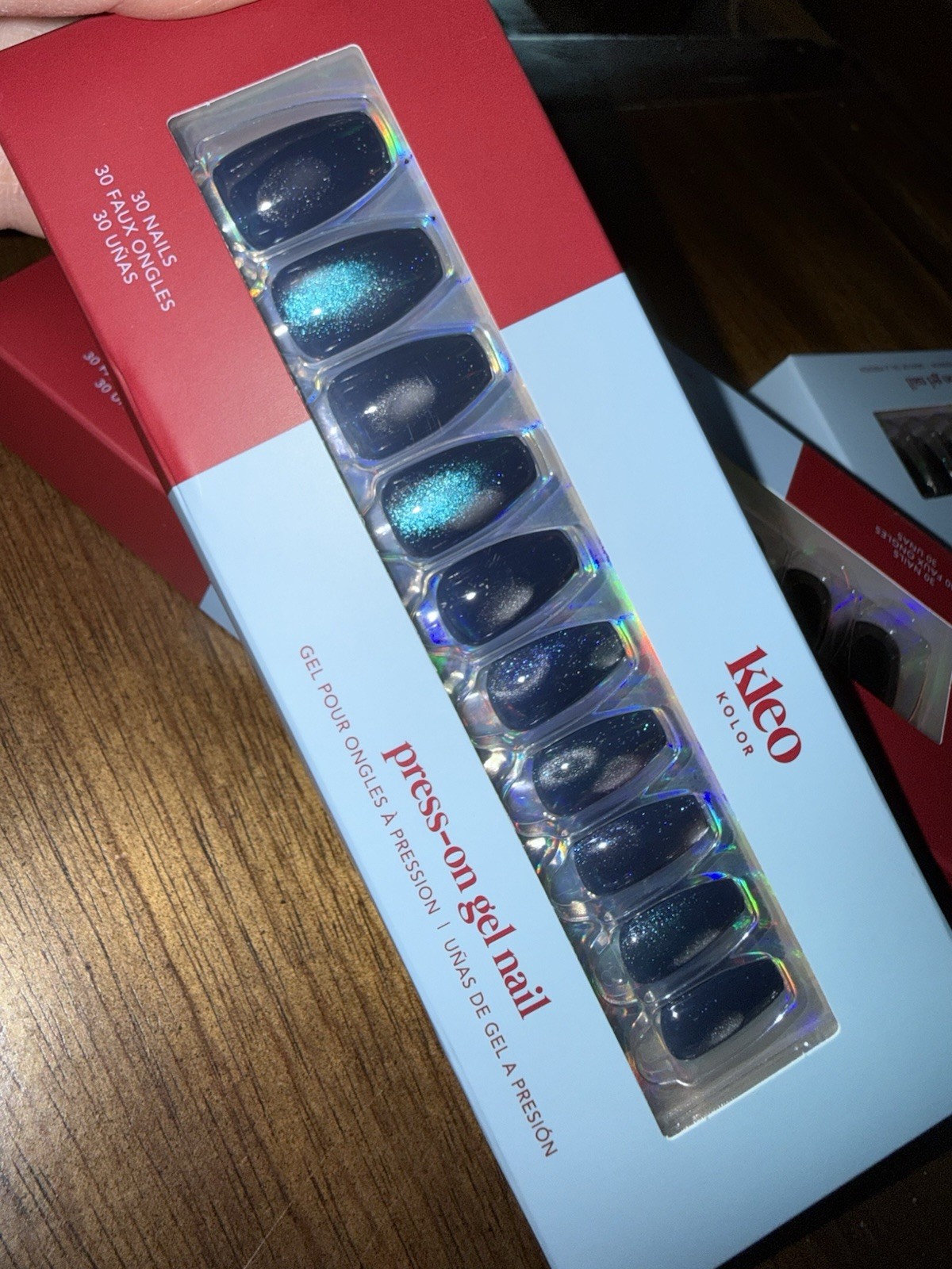 New Kleo Kolor Press-On Gel Nails – Galaxy Aura – Long Coffin