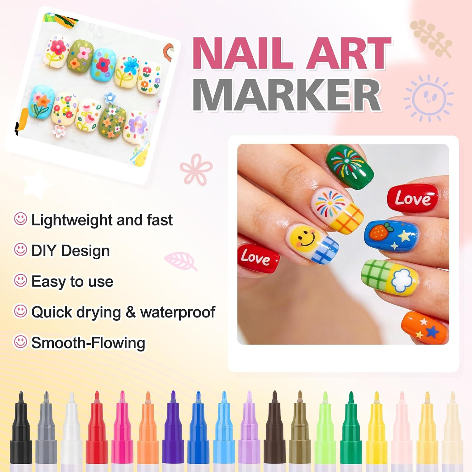 18 Colors Nail Art Pens, DIY Nail Art Markers, 0.5 Mm Nail Polish Pens | Nail Pa