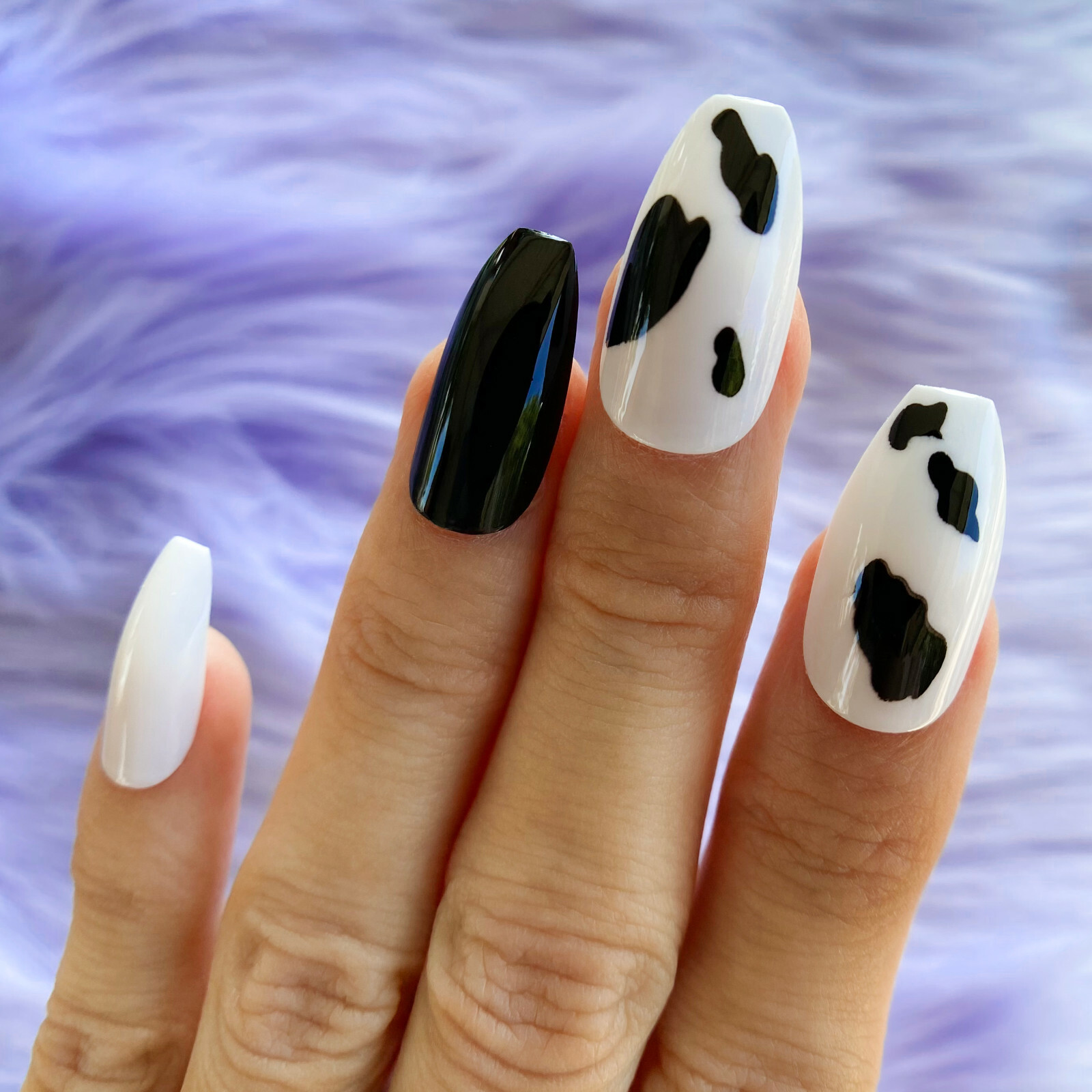 Cow Print Pattern Nails – Medium Square Press Ons -Glue On False Set -24 pcs Kit