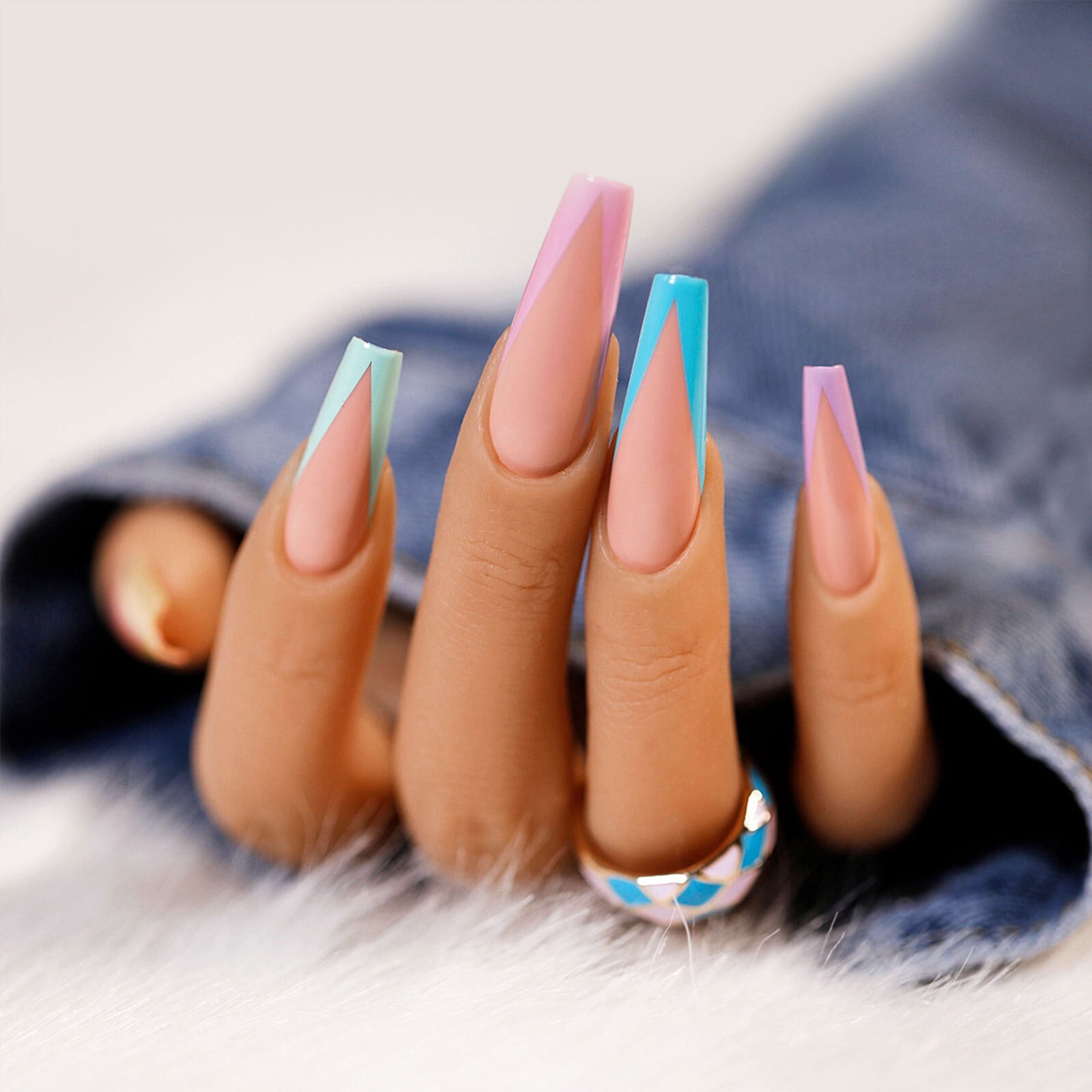 Extra Long Ballerina Full Cover Press on Nails French Colors False Nails Decor