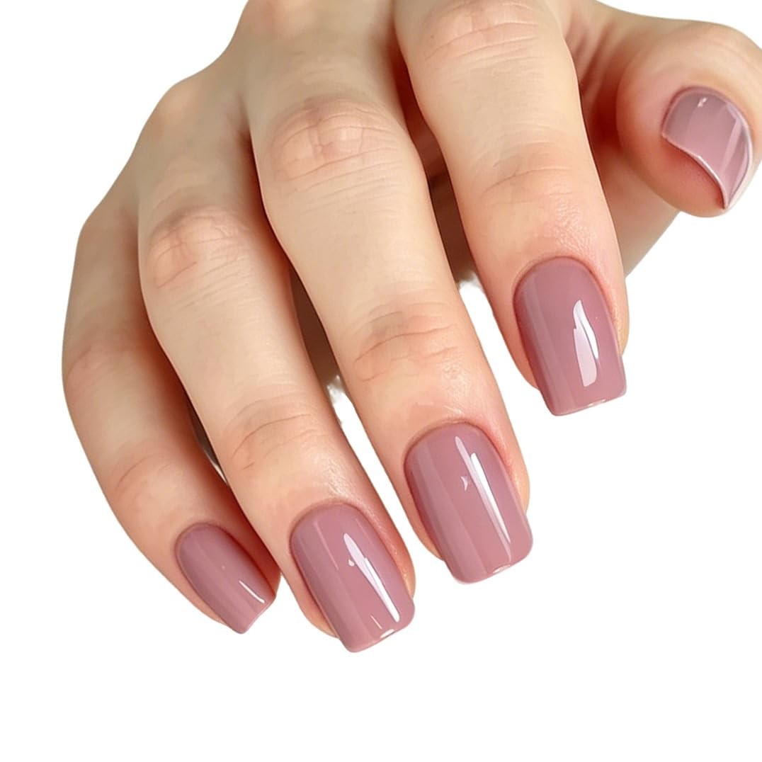 Medium Squoval Glossy Press on Nails Pure Pink UV False Nails Salon Manicure …