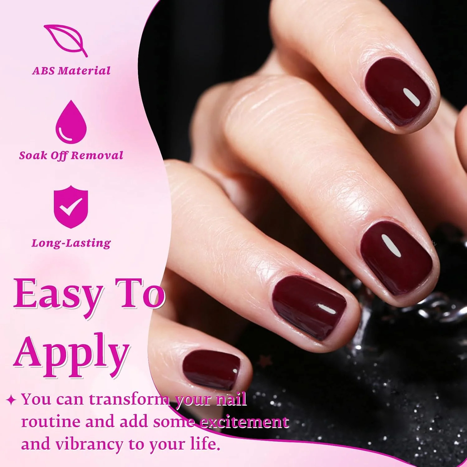 240pc Burgundy Press on Nails Short Square Fake Nails with Tabs, Short Acrylic N