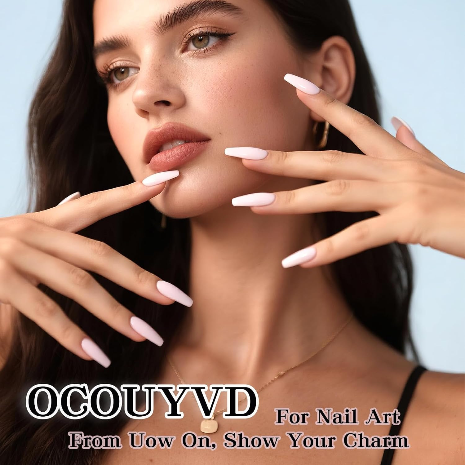Almond Press on Nails – Nude Pink Brown Floral Fake Nails with White Flower & Pi