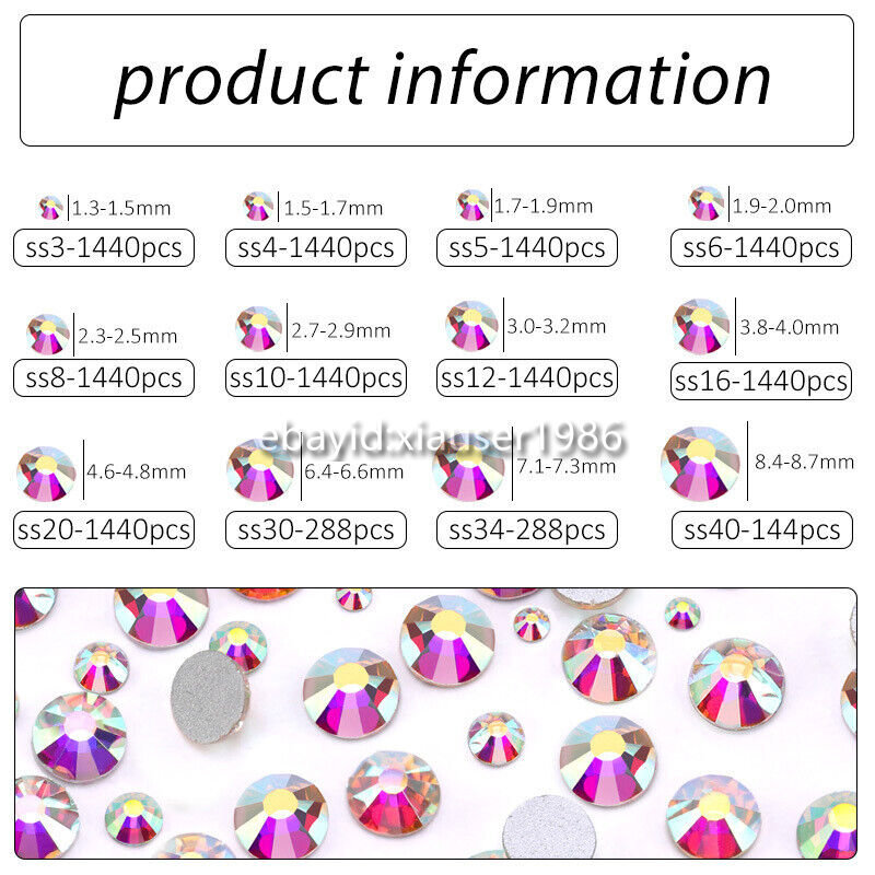 Top quality Crystal AB Rhinestones Flat Back Gems for Nails Clothes Craft Decor