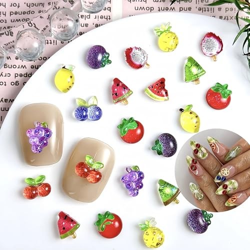 150PCS 3D Summer Fruit Rhinestones Nail Charms Colorful Mixed Resin Style12