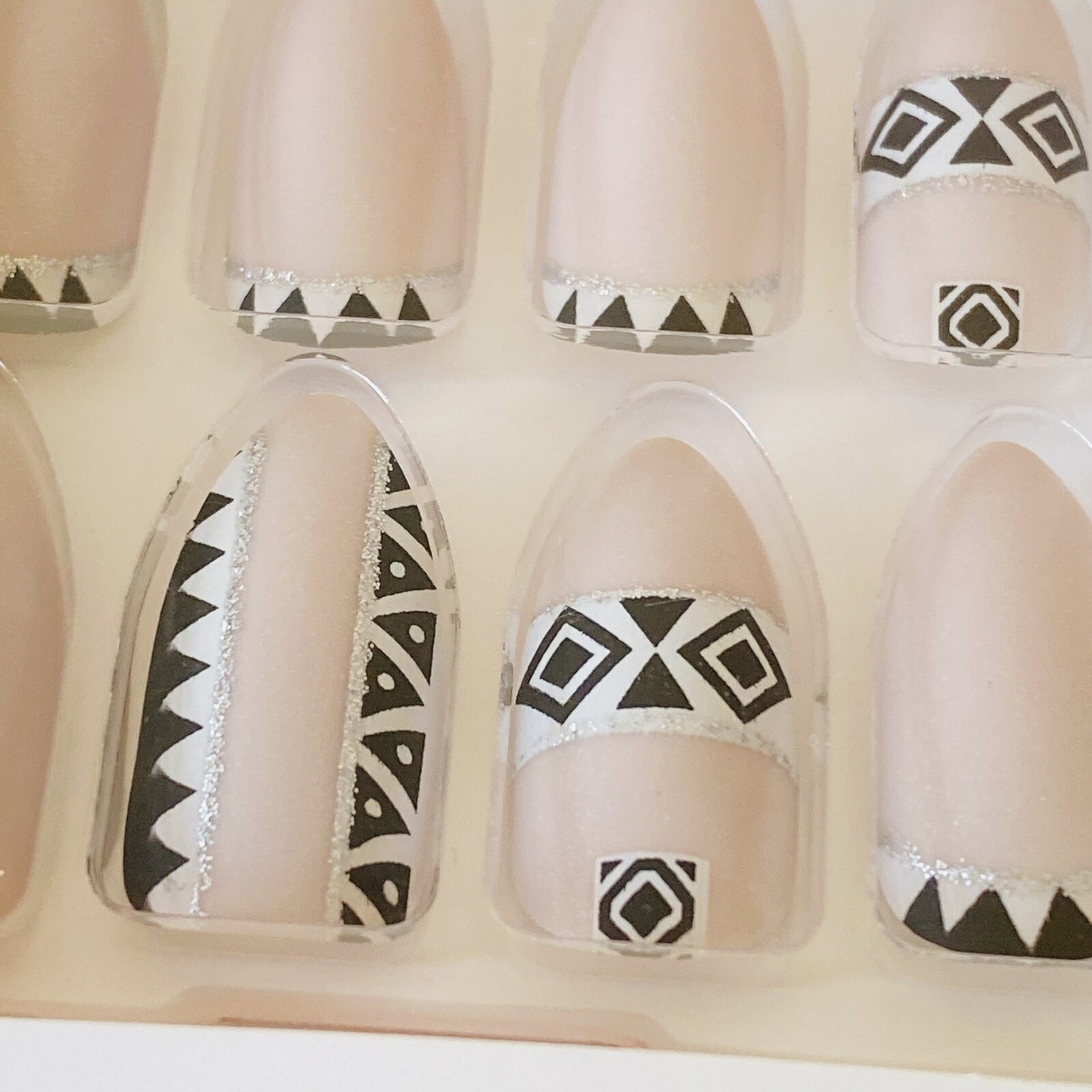 GoldFinger Press On Nails Long Matte Nude Tribal Almond