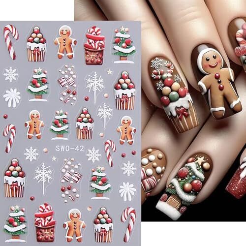 6Sheets Christmas 5D Embossed Nail Art Stickers Set, Shiny Cute Cute Christmas