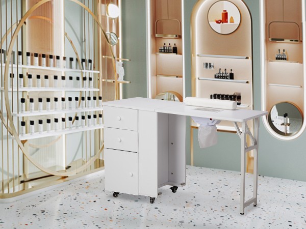 Foldable White Manicure Table Nail Desk Station with Electric Dust Collector NEW