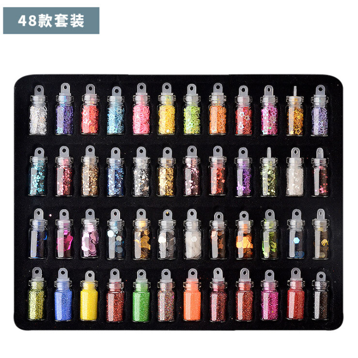 48 Bottles Mini Nail Art Charms Sequin Glitter Powder Caviar Beads Set Crafts