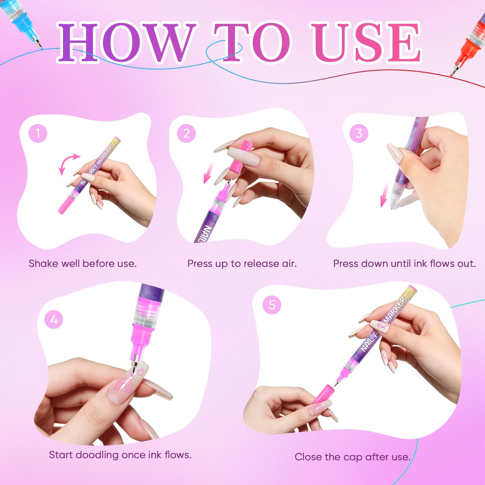 12 Colors Nail Art Marker Pens Set, Nail Markers for Nail Art, Suitable for N…
