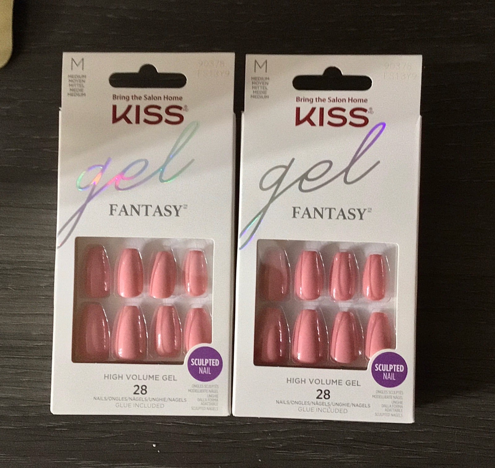 KISS Press On Nails Lot Of 2 GEL FANTASY CLASSY PEACH #90378 Medium Coffin 28 Ct