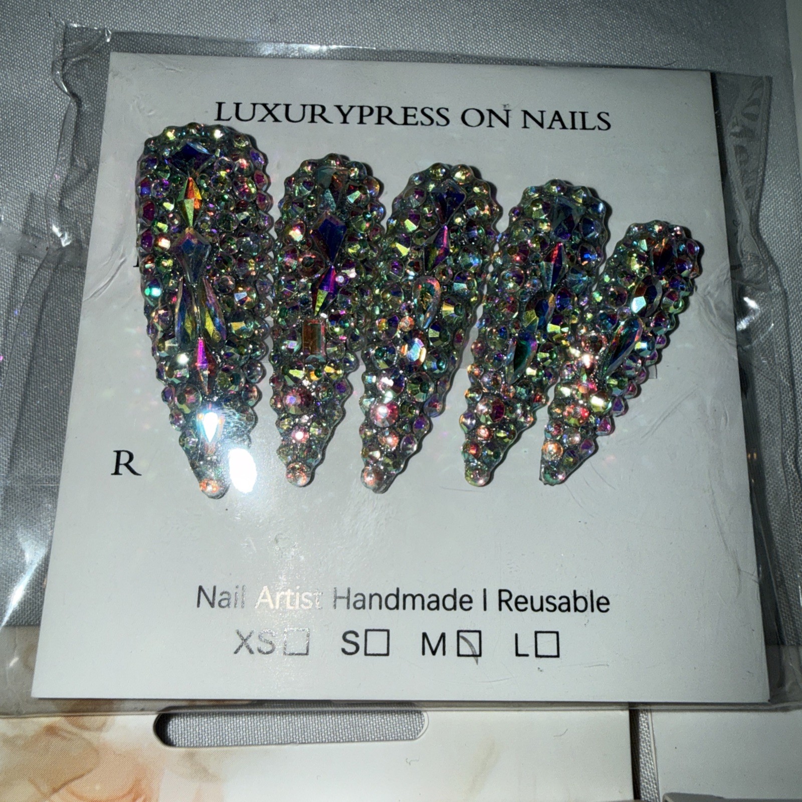 Lot of 6 Glue On Press-on Nails with Gems New In Package Assorted Sizes Shapes